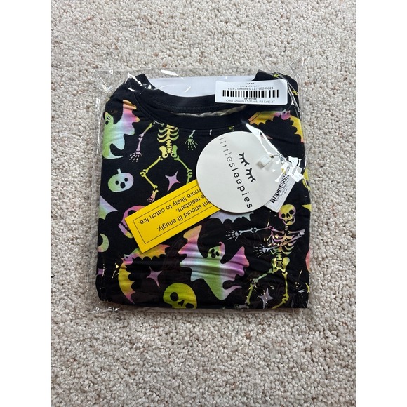 Little Sleepies Other - Little Sleepies Pajama Set Toddler 2T Black Cool Ghouls Halloween Neon Skeleton